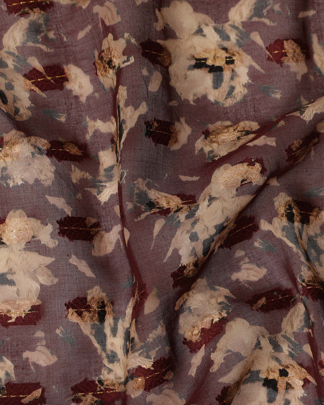 Maroon Floral Printed Traditional Sudanese Thobe Pure Cotton Voile Fabric 4.5 Meters Length 140 Cms Width Lightweight Breathable Soft Draping Material for Women Ethnic Wear-D28573 - Regal Fabrics