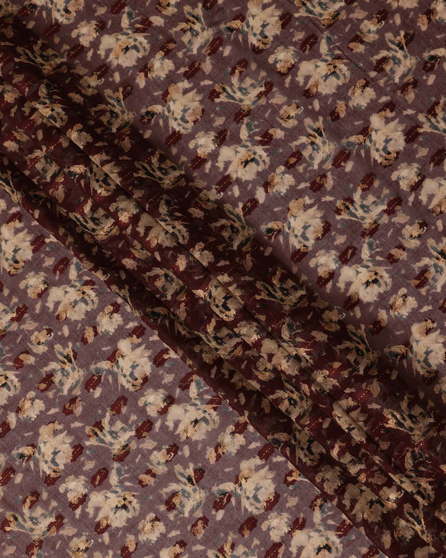 Maroon Floral Printed Traditional Sudanese Thobe Pure Cotton Voile Fabric 4.5 Meters Length 140 Cms Width Lightweight Breathable Soft Draping Material for Women Ethnic Wear-D28573 - Regal Fabrics