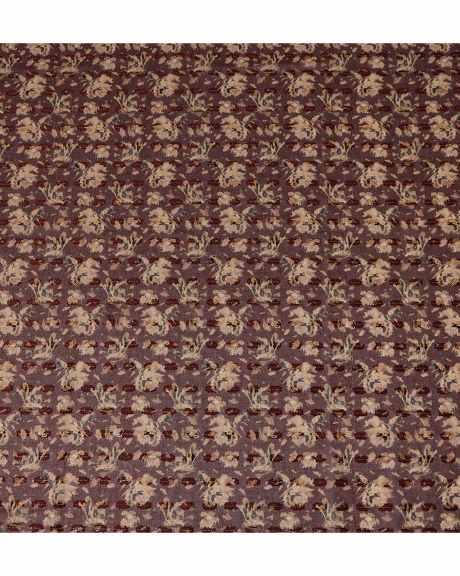 Maroon Floral Printed Traditional Sudanese Thobe Pure Cotton Voile Fabric 4.5 Meters Length 140 Cms Width Lightweight Breathable Soft Draping Material for Women Ethnic Wear-D28573 - Regal Fabrics