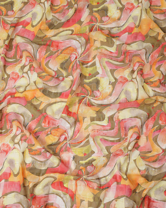 Peach Beige Multicolor Abstract Floral Jacquard Cotton Voile Fabric Soft Lightweight Breathable Textured Dressmaking Craft Fabric 150 Cms Width Indian Origin-D28637 Regal Fabrics