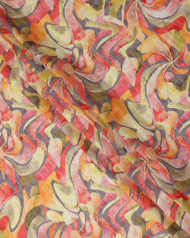 Coral Orange Multicolor Abstract Floral Jacquard Cotton Voile Fabric Soft Lightweight Breathable Textured Dressmaking Craft Fabric 150 Cms Width Indian Origin-D28636 Regal Fabrics