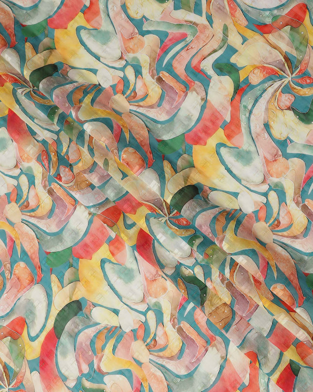 Teal Multicolor Abstract Floral Jacquard Cotton Voile Fabric Soft Lightweight Breathable Textured Dressmaking Craft Fabric 150 Cms Width Indian Origin-D28635 Regal Fabrics