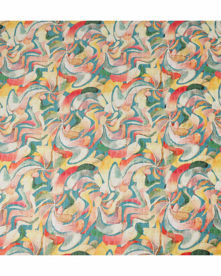 Teal Multicolor Abstract Floral Jacquard Cotton Voile Fabric Soft Lightweight Breathable Textured Dressmaking Craft Fabric 150 Cms Width Indian Origin-D28635 Regal Fabrics