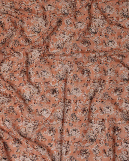 Peach Floral Printed Traditional Sudanese Thobe Pure Cotton Voile Fabric 4.5 Meters Length 140 Cms Width Lightweight Breathable Soft Draping Material for Women Ethnic Wear-D28569 - Regal Fabrics