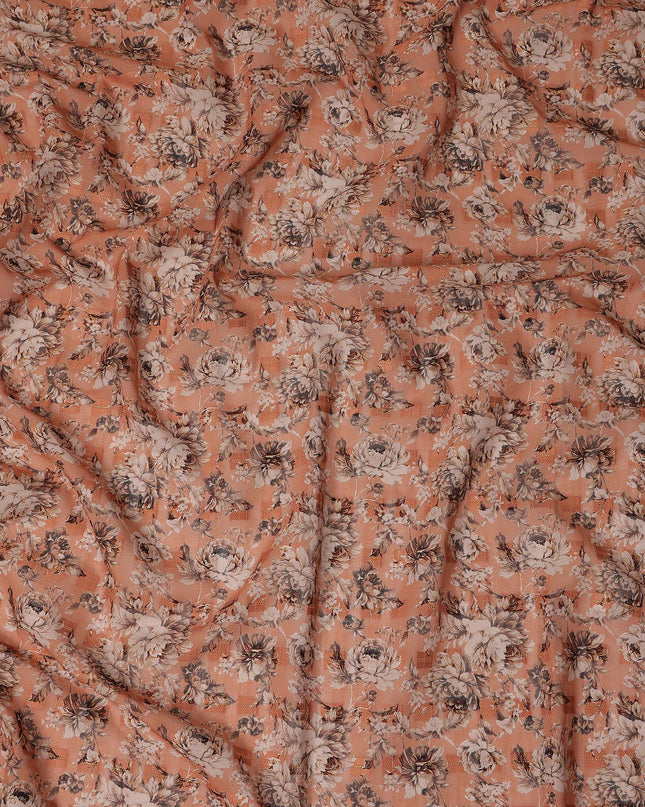 Peach Floral Printed Traditional Sudanese Thobe Pure Cotton Voile Fabric 4.5 Meters Length 140 Cms Width Lightweight Breathable Soft Draping Material for Women Ethnic Wear-D28569 - Regal Fabrics