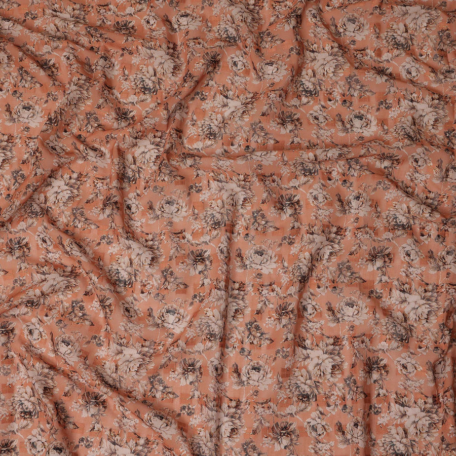 Peach Floral Printed Traditional Sudanese Thobe Pure Cotton Voile Fabric 4.5 Meters Length 140 Cms Width Lightweight Breathable Soft Draping Material for Women Ethnic Wear-D28569 - Regal Fabrics