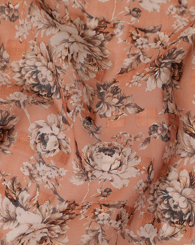 Peach Floral Printed Traditional Sudanese Thobe Pure Cotton Voile Fabric 4.5 Meters Length 140 Cms Width Lightweight Breathable Soft Draping Material for Women Ethnic Wear-D28569 - Regal Fabrics