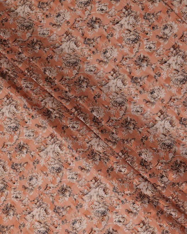 Peach Floral Printed Traditional Sudanese Thobe Pure Cotton Voile Fabric 4.5 Meters Length 140 Cms Width Lightweight Breathable Soft Draping Material for Women Ethnic Wear-D28569 - Regal Fabrics