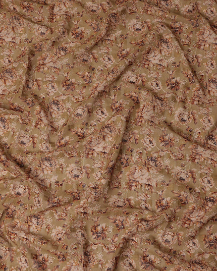 Beige Floral Printed Traditional Sudanese Thobe Pure Cotton Voile Fabric 4.5 Meters Length 140 Cms Width Lightweight Breathable Soft Draping Material for Women Ethnic Wear-D28571 - Regal Fabrics