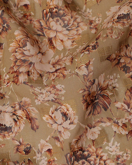 Beige Floral Printed Traditional Sudanese Thobe Pure Cotton Voile Fabric 4.5 Meters Length 140 Cms Width Lightweight Breathable Soft Draping Material for Women Ethnic Wear-D28571 - Regal Fabrics