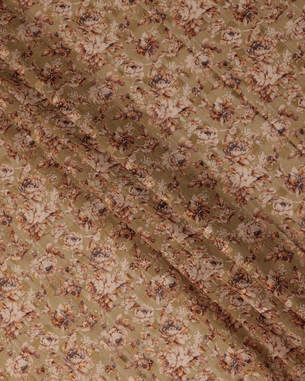 Beige Floral Printed Traditional Sudanese Thobe Pure Cotton Voile Fabric 4.5 Meters Length 140 Cms Width Lightweight Breathable Soft Draping Material for Women Ethnic Wear-D28571 - Regal Fabrics