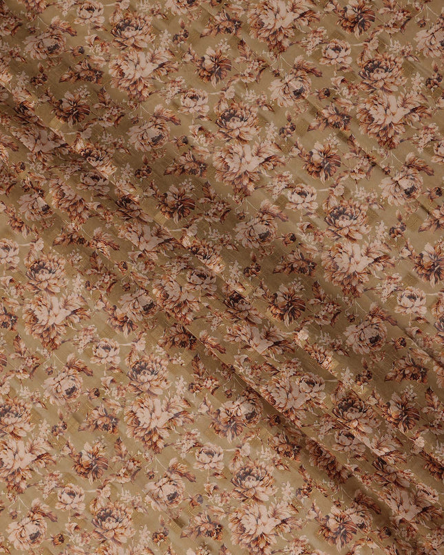 Beige Floral Printed Traditional Sudanese Thobe Pure Cotton Voile Fabric 4.5 Meters Length 140 Cms Width Lightweight Breathable Soft Draping Material for Women Ethnic Wear-D28571 - Regal Fabrics