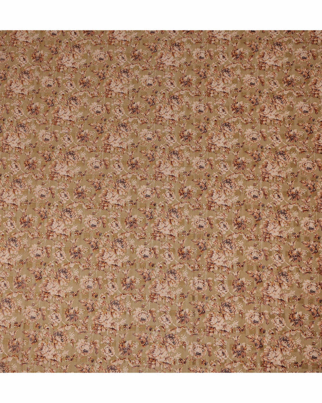 Beige Floral Printed Traditional Sudanese Thobe Pure Cotton Voile Fabric 4.5 Meters Length 140 Cms Width Lightweight Breathable Soft Draping Material for Women Ethnic Wear-D28571 - Regal Fabrics