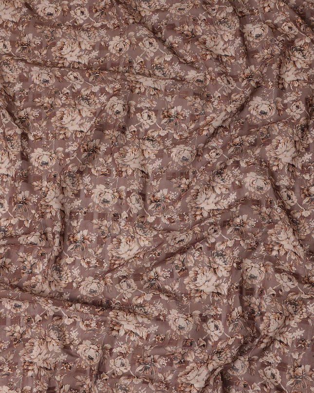 Brown Floral Printed Traditional Sudanese Thobe Pure Cotton Voile Fabric 4.5 Meters Length 140 Cms Width Lightweight Breathable Soft Draping Material for Women Ethnic Wear-D28570 - Regal Fabrics