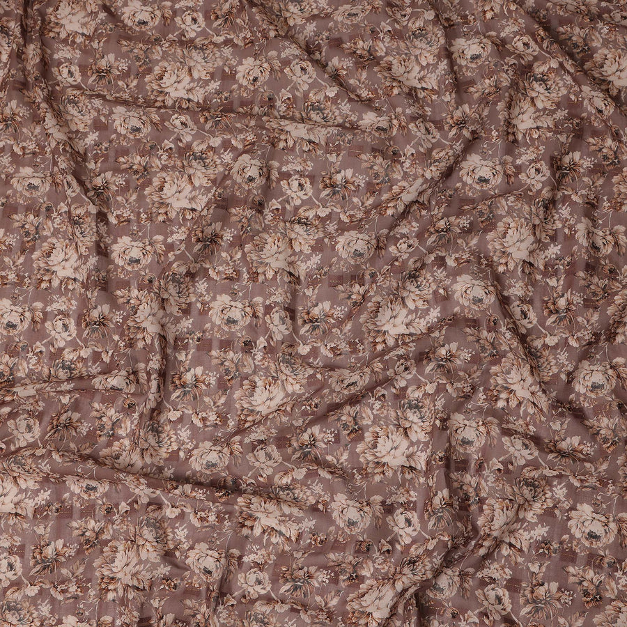 Brown Floral Printed Traditional Sudanese Thobe Pure Cotton Voile Fabric 4.5 Meters Length 140 Cms Width Lightweight Breathable Soft Draping Material for Women Ethnic Wear-D28570 - Regal Fabrics