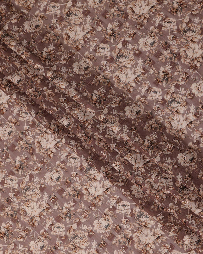 Brown Floral Printed Traditional Sudanese Thobe Pure Cotton Voile Fabric 4.5 Meters Length 140 Cms Width Lightweight Breathable Soft Draping Material for Women Ethnic Wear-D28570 - Regal Fabrics