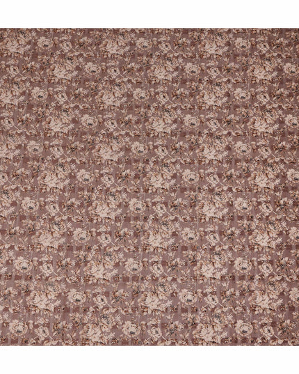 Brown Floral Printed Traditional Sudanese Thobe Pure Cotton Voile Fabric 4.5 Meters Length 140 Cms Width Lightweight Breathable Soft Draping Material for Women Ethnic Wear-D28570 - Regal Fabrics