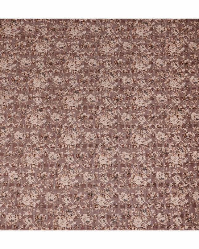 Brown Floral Printed Traditional Sudanese Thobe Pure Cotton Voile Fabric 4.5 Meters Length 140 Cms Width Lightweight Breathable Soft Draping Material for Women Ethnic Wear-D28570 - Regal Fabrics