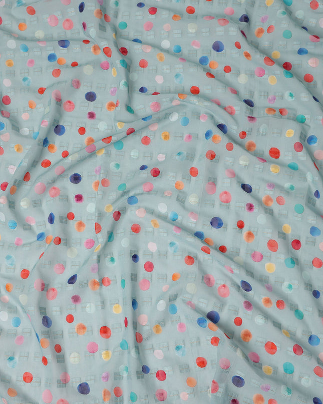 Light Blue Multicolor Polka Dot Traditional Sudanese Thobe Pure Cotton Voile Fabric 4.5 Meters Length 140 Cms Width Lightweight Breathable Soft Draping Material for Women Ethnic Wear-D28568 - Regal Fabrics