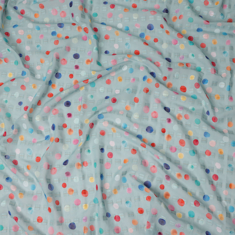 Light Blue Multicolor Polka Dot Traditional Sudanese Thobe Pure Cotton Voile Fabric 4.5 Meters Length 140 Cms Width Lightweight Breathable Soft Draping Material for Women Ethnic Wear-D28568 - Regal Fabrics