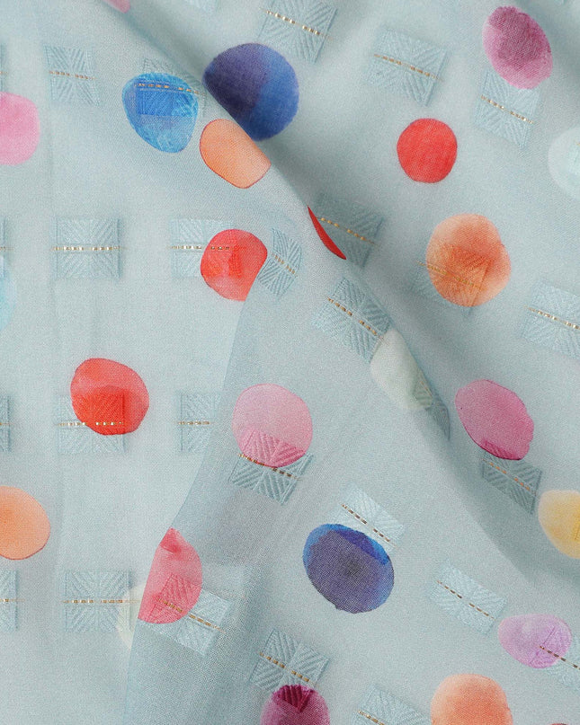 Light Blue Multicolor Polka Dot Traditional Sudanese Thobe Pure Cotton Voile Fabric 4.5 Meters Length 140 Cms Width Lightweight Breathable Soft Draping Material for Women Ethnic Wear-D28568 - Regal Fabrics
