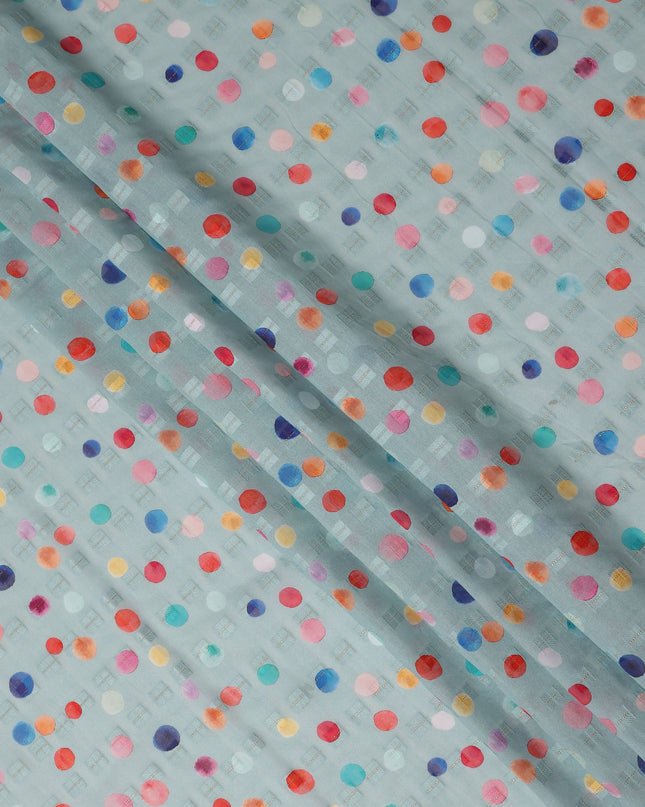Light Blue Multicolor Polka Dot Traditional Sudanese Thobe Pure Cotton Voile Fabric 4.5 Meters Length 140 Cms Width Lightweight Breathable Soft Draping Material for Women Ethnic Wear-D28568 - Regal Fabrics