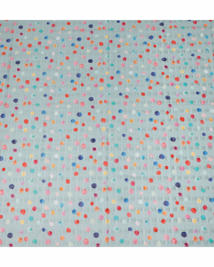 Light Blue Multicolor Polka Dot Traditional Sudanese Thobe Pure Cotton Voile Fabric 4.5 Meters Length 140 Cms Width Lightweight Breathable Soft Draping Material for Women Ethnic Wear-D28568 - Regal Fabrics