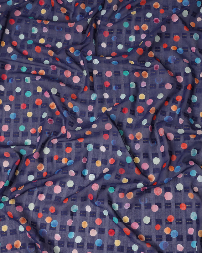 Blue Multicolor Polka Dot Traditional Sudanese Thobe Pure Cotton Voile Fabric 4.5 Meters Length 140 Cms Width Lightweight Breathable Soft Draping Material for Women Ethnic Wear Sewing Craft-D28566 - Regal Fabrics