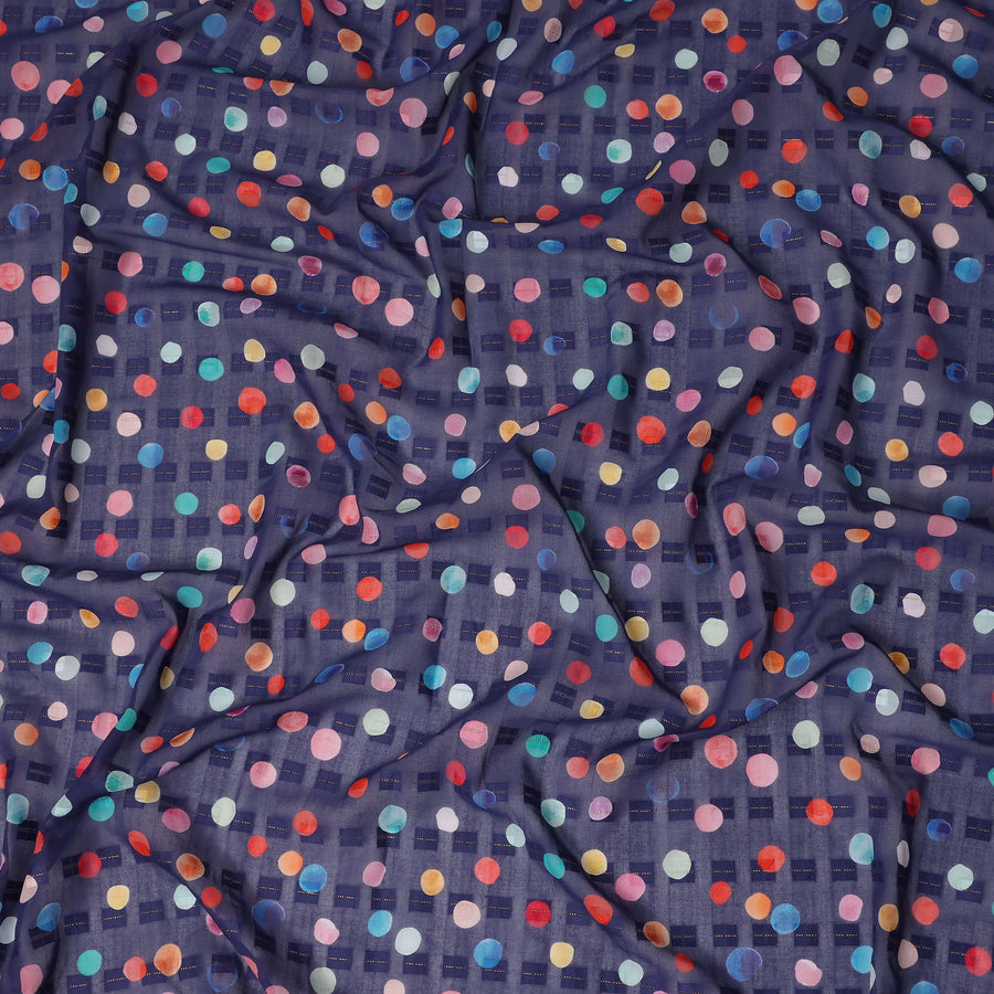 Blue Multicolor Polka Dot Traditional Sudanese Thobe Pure Cotton Voile Fabric 4.5 Meters Length 140 Cms Width Lightweight Breathable Soft Draping Material for Women Ethnic Wear Sewing Craft-D28566 - Regal Fabrics