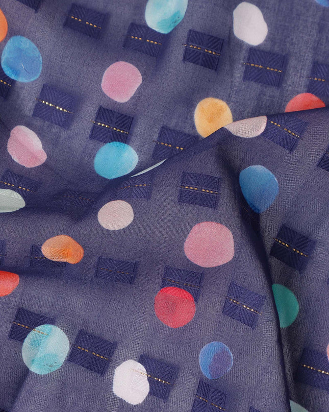 Blue Multicolor Polka Dot Traditional Sudanese Thobe Pure Cotton Voile Fabric 4.5 Meters Length 140 Cms Width Lightweight Breathable Soft Draping Material for Women Ethnic Wear Sewing Craft-D28566 - Regal Fabrics