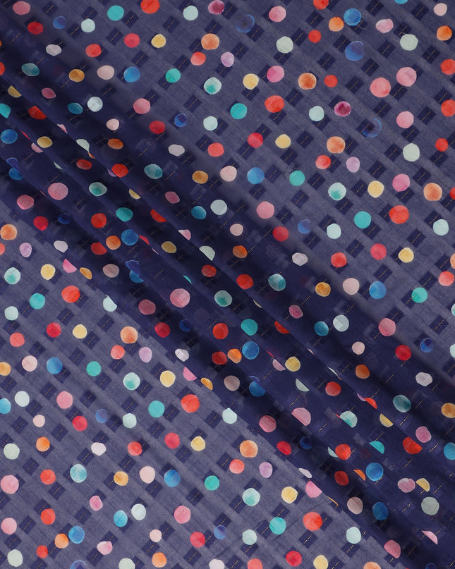 Blue Multicolor Polka Dot Traditional Sudanese Thobe Pure Cotton Voile Fabric 4.5 Meters Length 140 Cms Width Lightweight Breathable Soft Draping Material for Women Ethnic Wear Sewing Craft-D28566 - Regal Fabrics