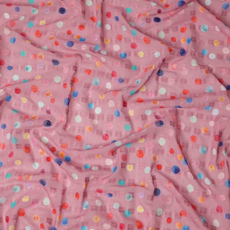 Pink Multicolor Polka Dot Traditional Sudanese Thobe Pure Cotton Voile Fabric 4.5 Meters Length 140 Cms Width Lightweight Breathable Soft Draping Material for Women Ethnic Wear Sewing Craft-D28567 - Regal Fabrics