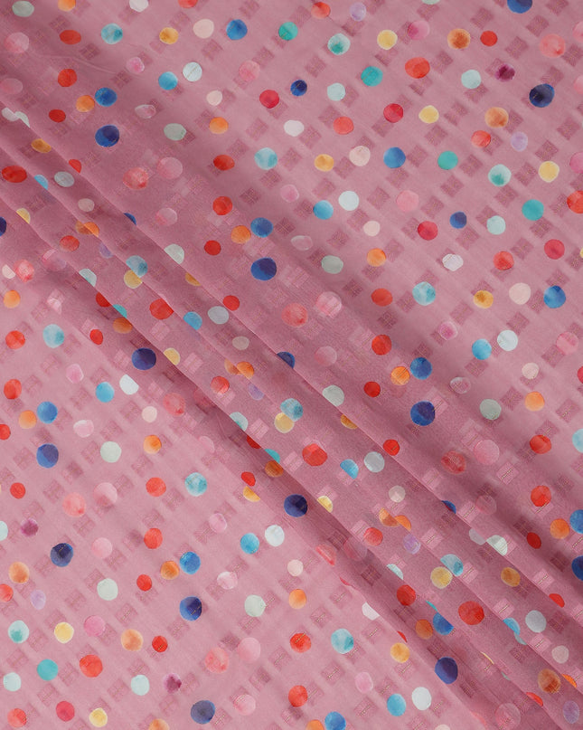 Pink Multicolor Polka Dot Traditional Sudanese Thobe Pure Cotton Voile Fabric 4.5 Meters Length 140 Cms Width Lightweight Breathable Soft Draping Material for Women Ethnic Wear Sewing Craft-D28567 - Regal Fabrics