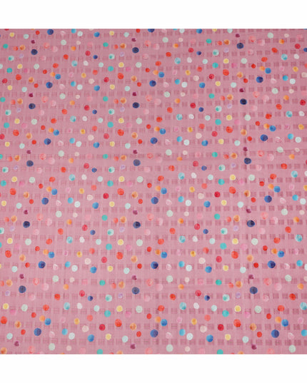 Pink Multicolor Polka Dot Traditional Sudanese Thobe Pure Cotton Voile Fabric 4.5 Meters Length 140 Cms Width Lightweight Breathable Soft Draping Material for Women Ethnic Wear Sewing Craft-D28567 - Regal Fabrics