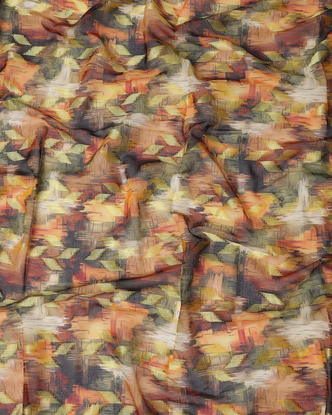 Orange Earthy Abstract Ikat Cotton Voile 150cm