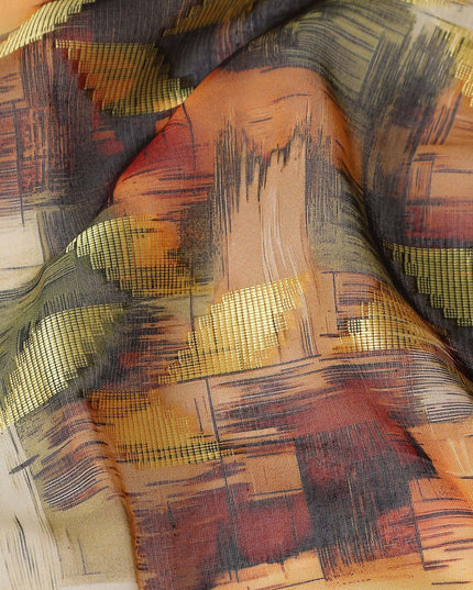 Orange Earthy Abstract Ikat Cotton Voile 150cm