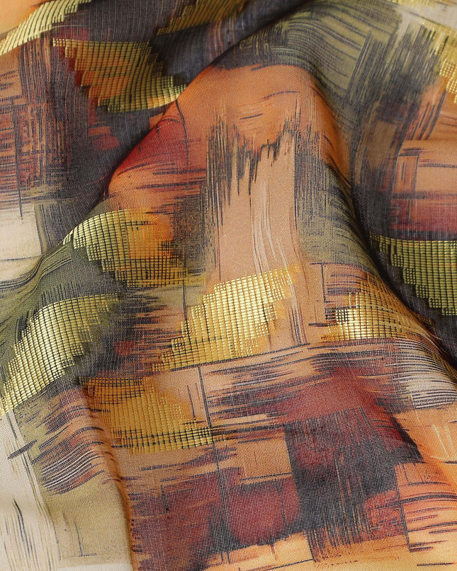 Orange Earthy Abstract Ikat Cotton Voile 150cm