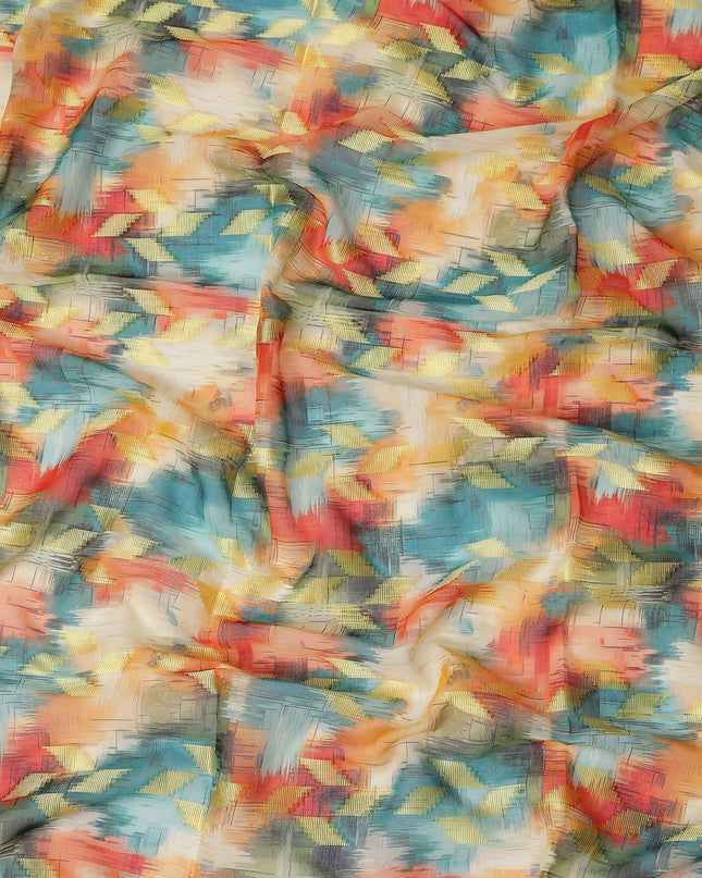 Vibrant Multicolor Abstract Ikat Voile Fabric 150cm