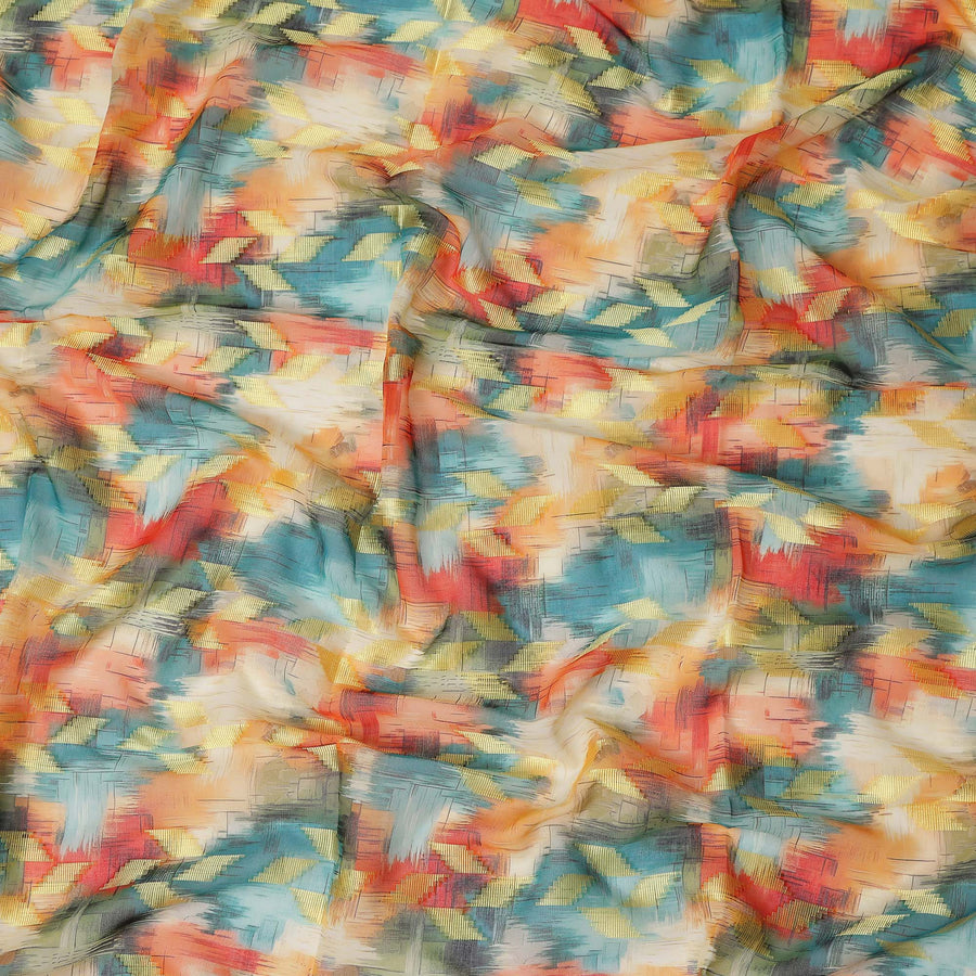 Vibrant Multicolor Abstract Ikat Voile Fabric 150cm