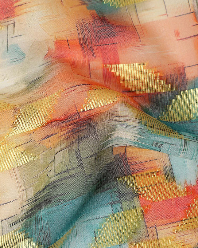 Vibrant Multicolor Abstract Ikat Voile Fabric 150cm