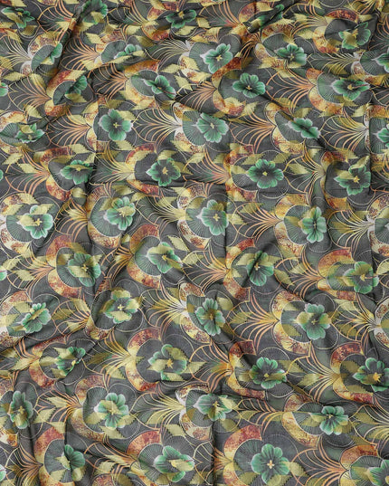 Dark Green Floral Printed Cotton Voile 150cm
