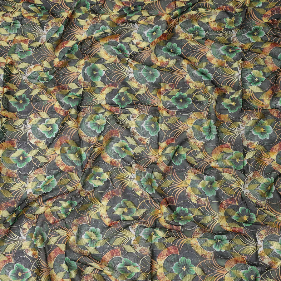 Dark Green Floral Printed Cotton Voile 150cm