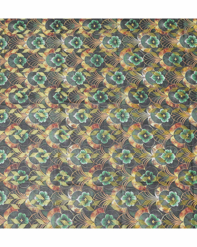 Dark Green Floral Printed Cotton Voile 150cm
