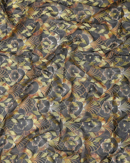 Dark Grey Ornate Floral Cotton Voile 150cm