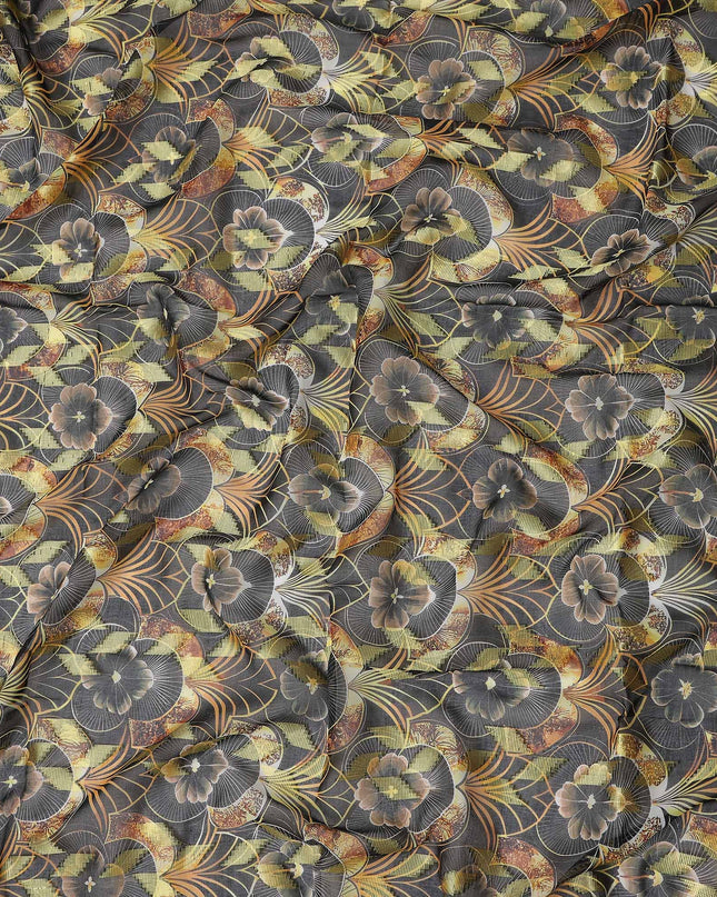 Dark Grey Ornate Floral Cotton Voile 150cm