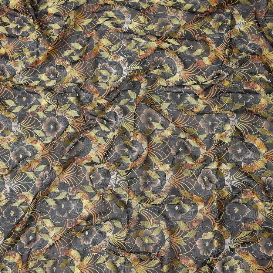 Dark Grey Ornate Floral Cotton Voile 150cm