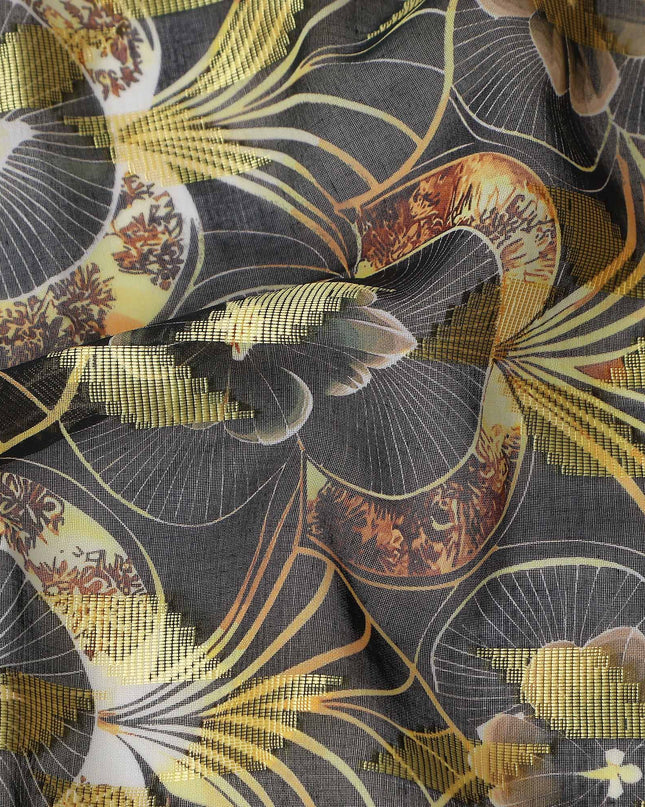 Dark Grey Ornate Floral Cotton Voile 150cm