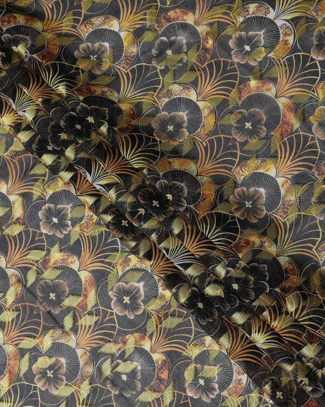 Dark Grey Ornate Floral Cotton Voile 150cm