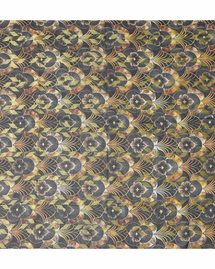 Dark Grey Ornate Floral Cotton Voile 150cm