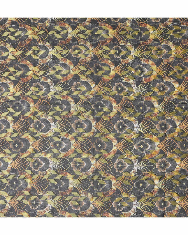 Dark Grey Ornate Floral Cotton Voile 150cm